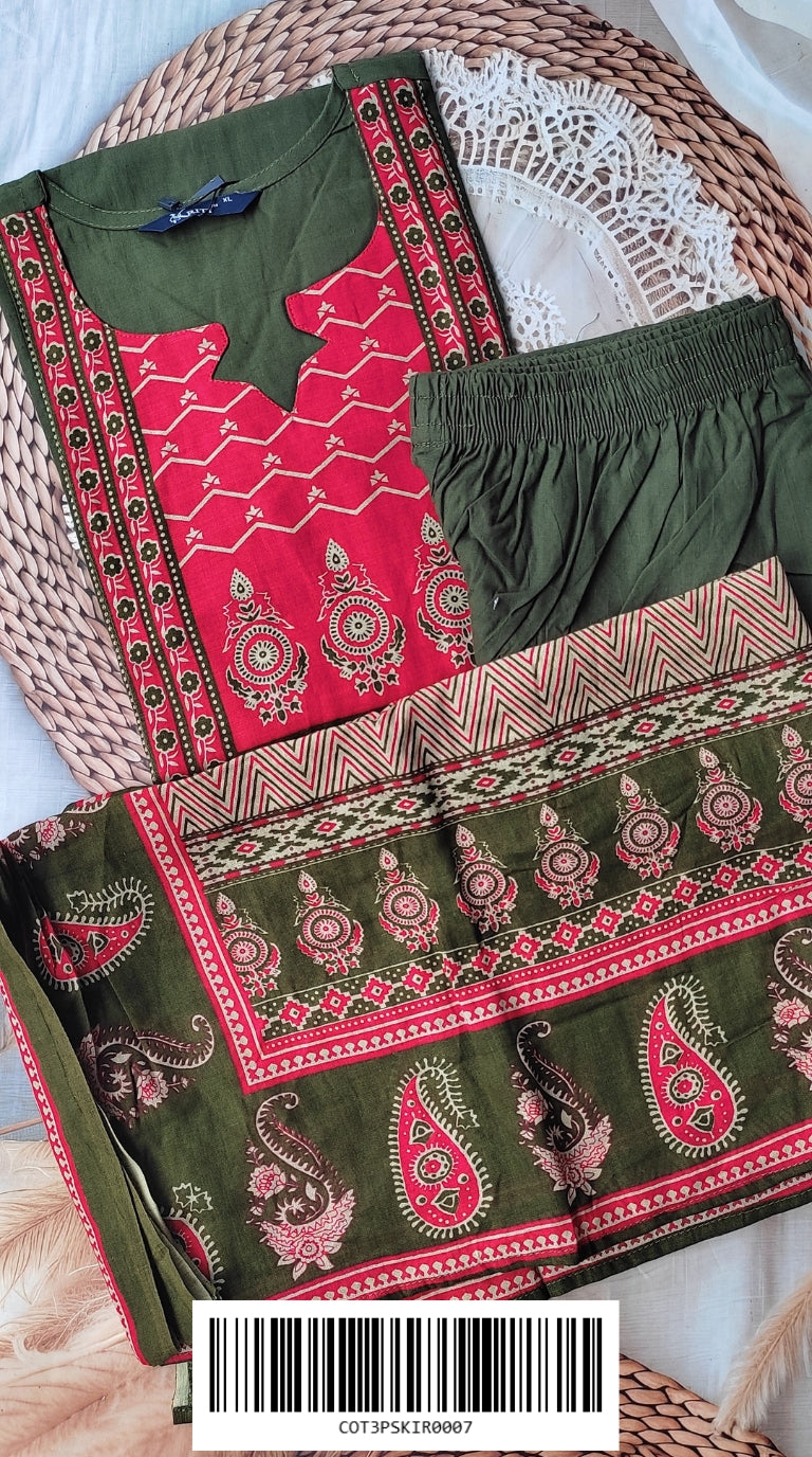 Cotton 3-Piece Sets COT3PSKIR0007 (With A-Line Umbrella Kurti)