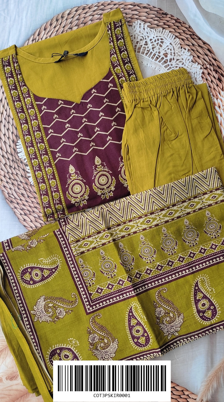Cotton 3-Piece Sets COT3PSKIR0001 (With A-Line Umbrella Kurti)