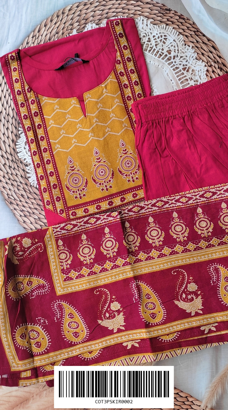 Cotton 3-Piece Sets COT3PSKIR0002 (With A-Line Umbrella Kurti)