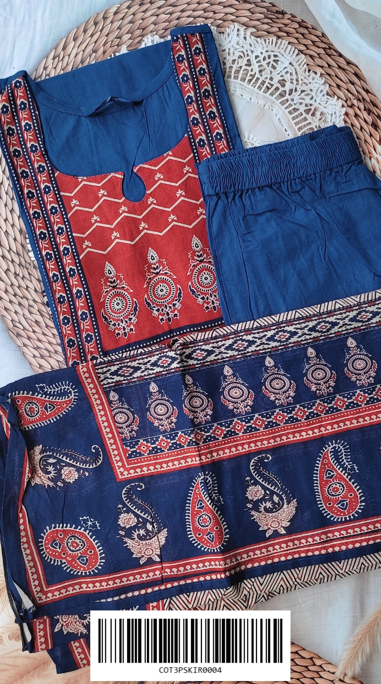 Cotton 3-Piece Sets COT3PSKIR0004 (With A-Line Umbrella Kurti)