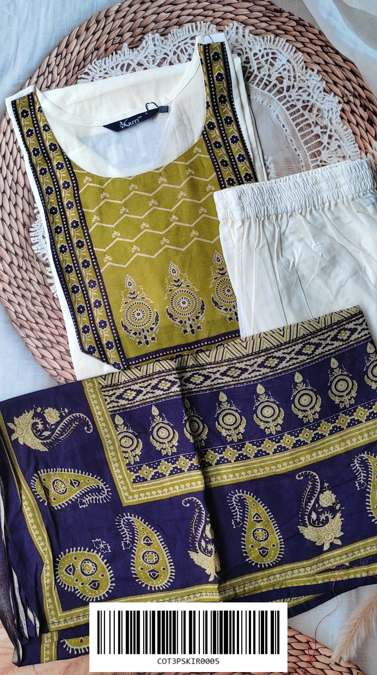 Cotton 3-Piece Sets COT3PSKIR0005 (With A-Line Umbrella Kurti)