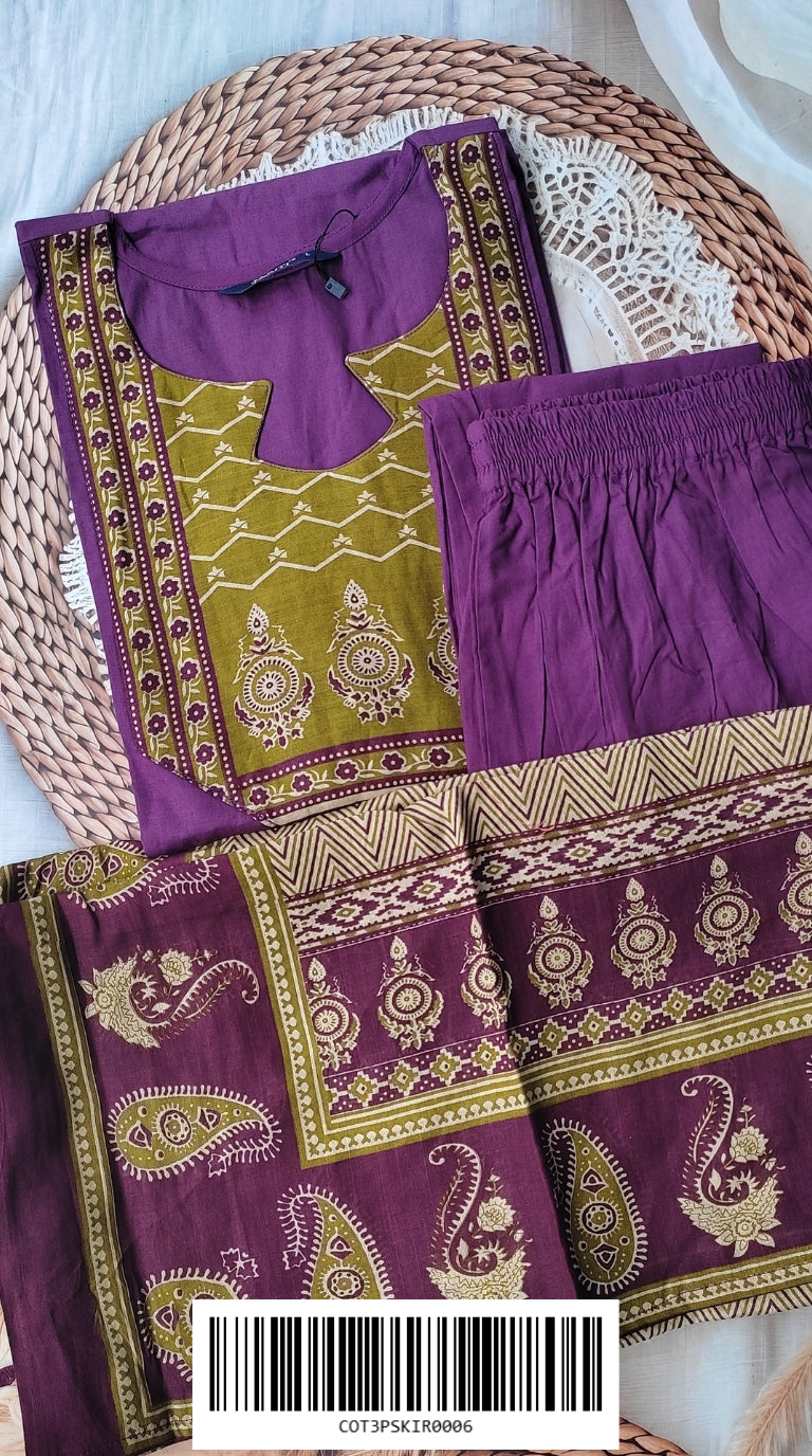 Cotton 3-Piece Sets COT3PSKIR0006 (With A-Line Umbrella Kurti)