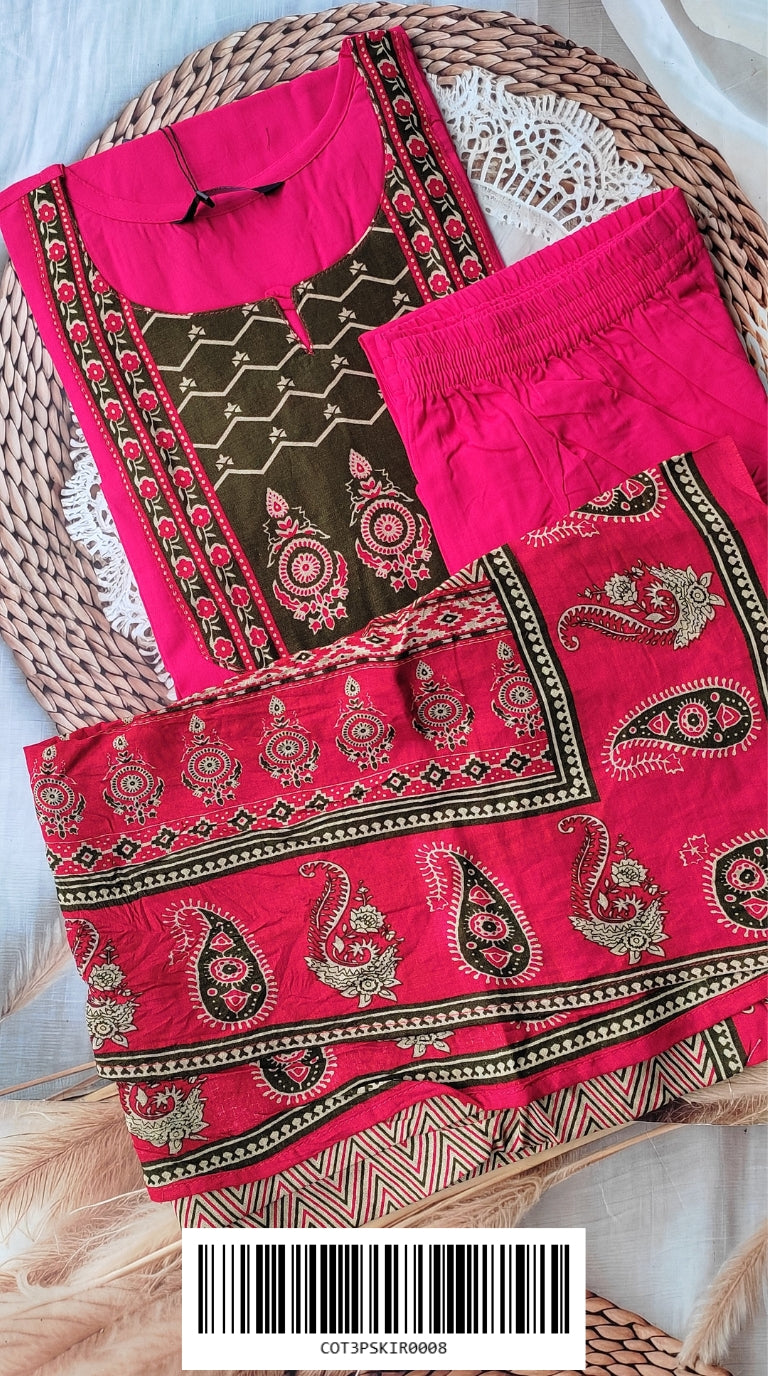 Cotton 3-Piece Sets COT3PSKIR0008 (With A-Line Umbrella Kurti)