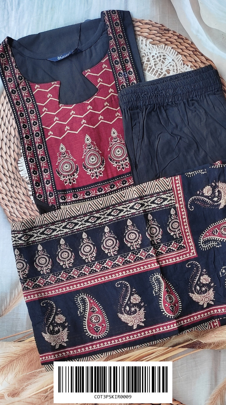 Cotton 3-Piece Sets COT3PSKIR0009 (With A-Line Umbrella Kurti)