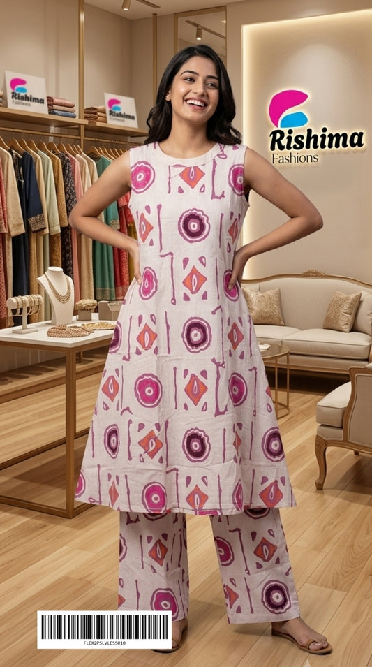 Flex Cotton Co Ord Sets FLEX2PSLVLESS010