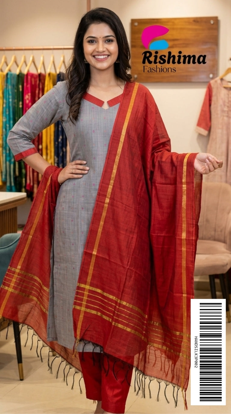 Handloom Silk Ethnic Sets (With Cotton Lining) HANDSILK3P002