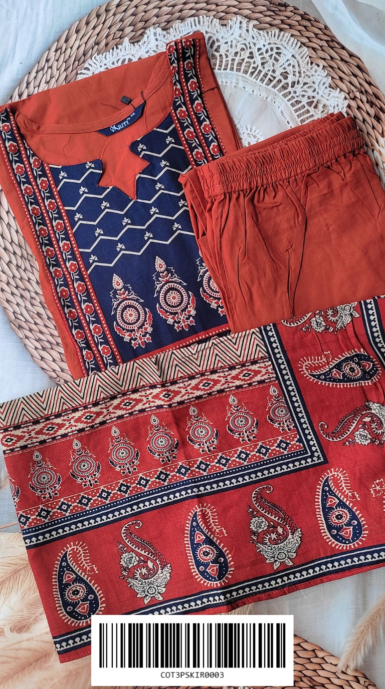 Cotton 3-Piece Sets COT3PSKIR0003 (With A-Line Umbrella Kurti)